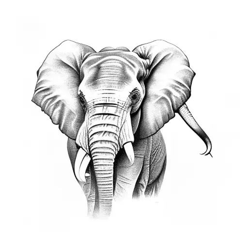 elephant head with trunk holding african violets tattoo design idea
