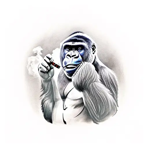 gorilla smoking a cigar while playing poker tattoo design idea