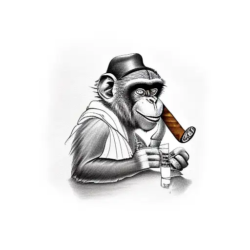 monkey smoking a cigar while playing poker tattoo design idea
