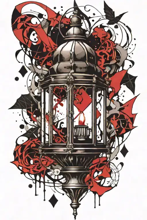 Diamond shaped Gothic lantern tattoo design idea