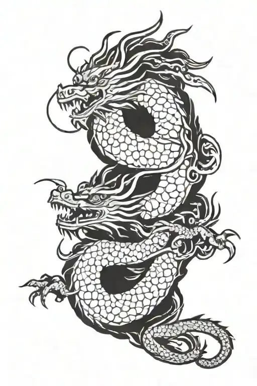 ink shadow of asian dragon with moon tattoo design idea