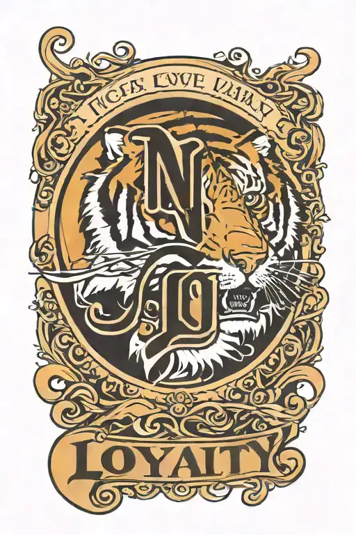 tiger eye with the word loyalty in cursive writing tattoo design idea