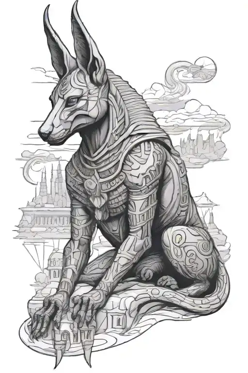 Anubis and the 7 Wonders of the World tattoo design idea