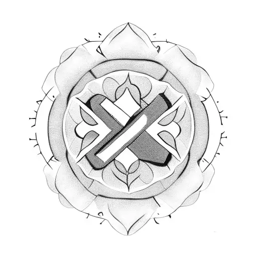 cross with Atticus Drake on it and a red rose on the center with Emily Grase and Audrey Isabella put into the rose tattoo design idea