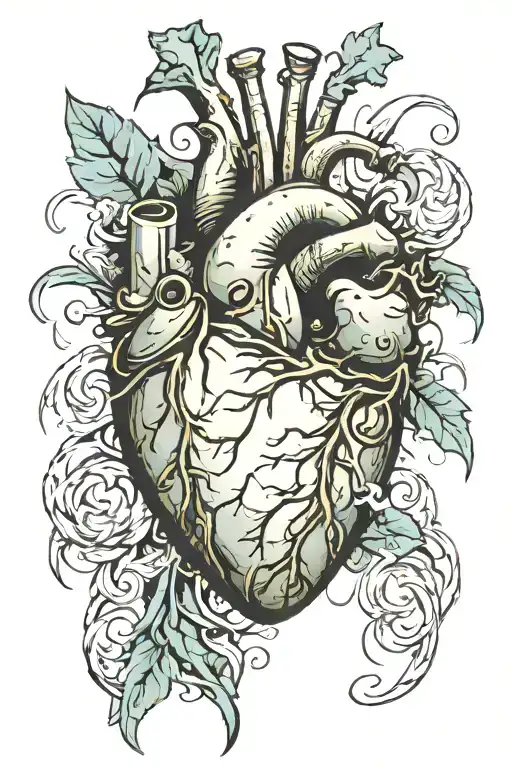 Mountain and real human heart made tattoo design idea