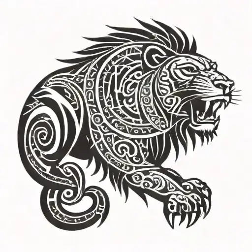 samoan tribal tattoo with lion roaring tattoo design idea