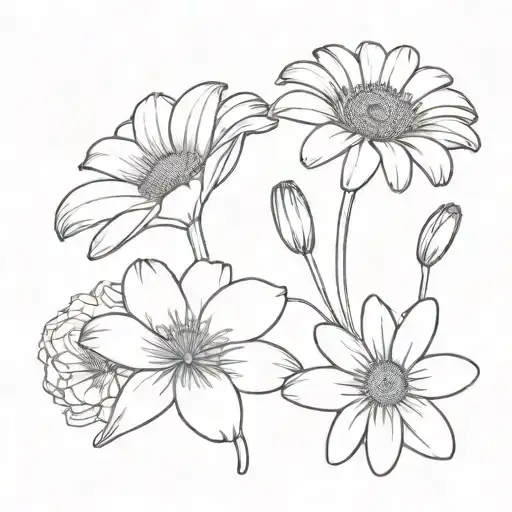 a lily flower and a gerbera flower intertwined tattoo design idea