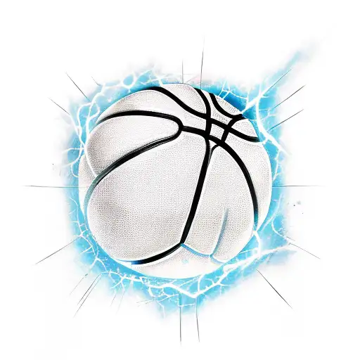 A new-school tattoo of a basketball transforming into a construction hammer with the client's family initials incorporated tattoo design idea