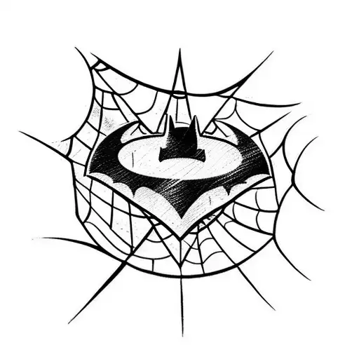 tattoo black, batman logo surrounded by spider web, modern, line style, minimalist tattoo design idea