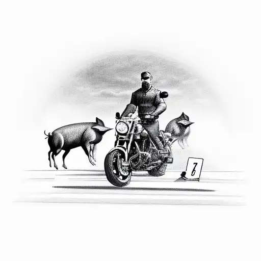 motorcycle crash into huge wild pig in west texas at night tattoo design idea