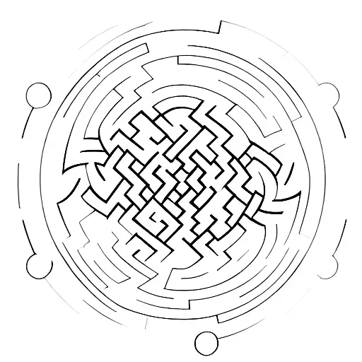 interconnected maze with an open path, representing the journey to find clarity and escape the complexities of overthink tattoo design idea