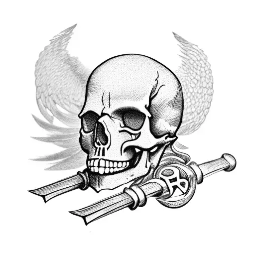 skull and crossbones with scythes instead of bones tattoo design idea