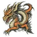 Description: Design Theme: Realistic Dragon Placement: Calf Style: Realistic with detailed shading Colors: Black and gre tattoo design idea