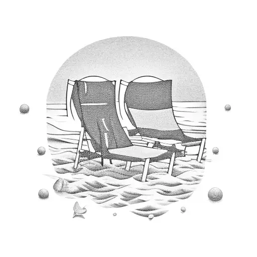 A black-grey tattoo of a beach chair with an ocean view, symbolizing relaxation and tranquility tattoo design idea
