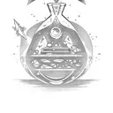 potion bottles, crystals, planchette and witchy things tattoo design idea