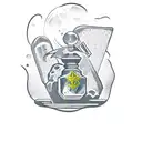 potion bottles, crystals, planchette and witchy things tattoo design idea