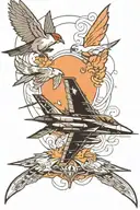 F-14 tomcat and swallow flying together tattoo design idea