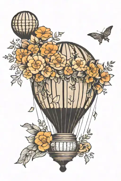 wildflower hot air balloon tattoo design idea