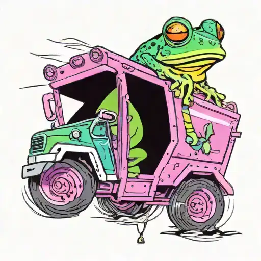 a frog driving a garbage truck tattoo design idea