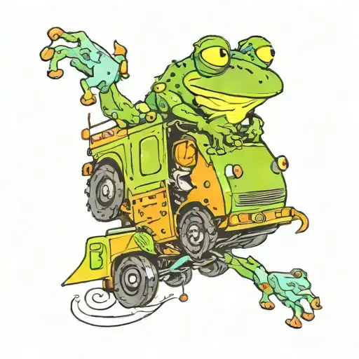 frog driving garbage truck tattoo design idea
