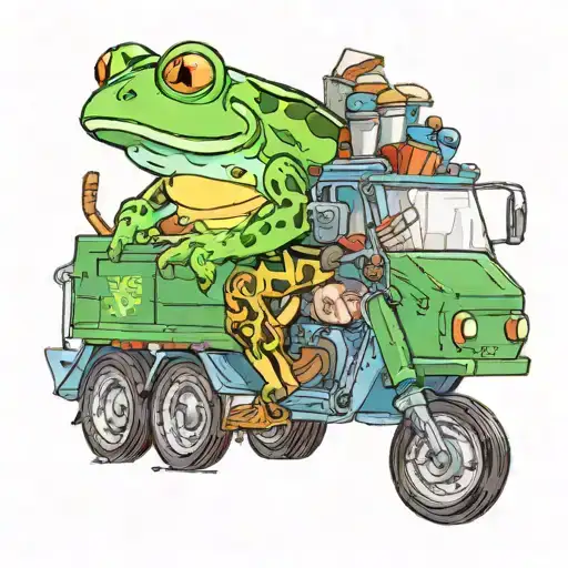 frog driving garbage truck tattoo design idea