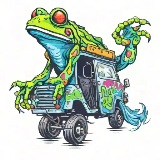 garbage truck driving frog tattoo design idea