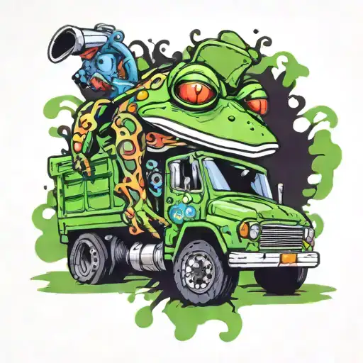 frog driving garbage truck driving tattoo design idea