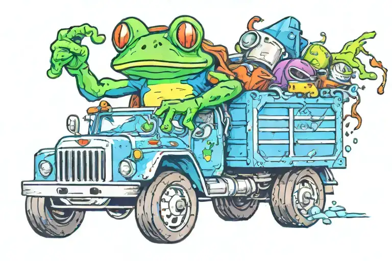 frog driving garbage truck tattoo design idea
