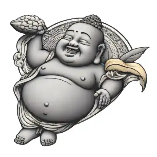 fat buddha holding a banana tattoo design idea