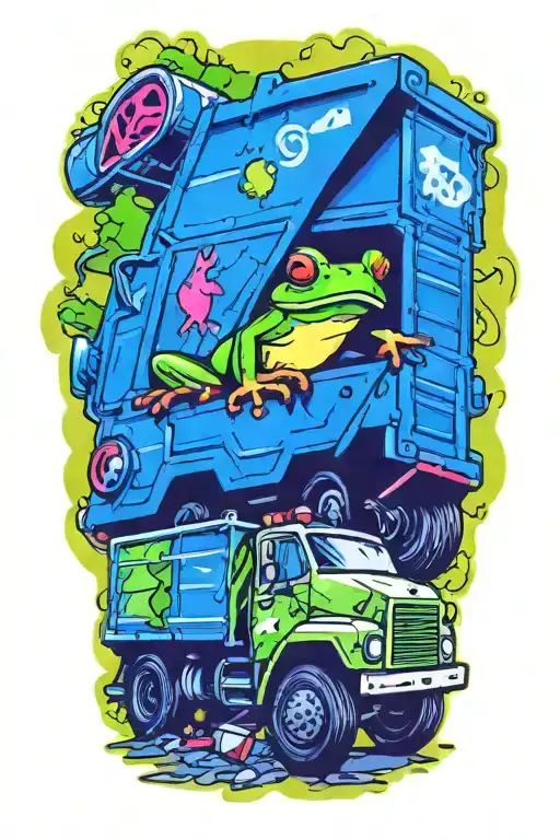 frog driving garbage truck tattoo design idea