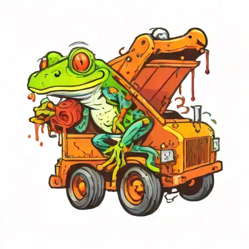 frog driving garbage truck tattoo design idea