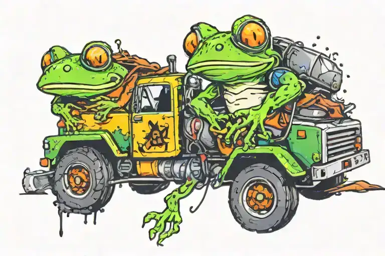 frog driving garbage truck tattoo design idea