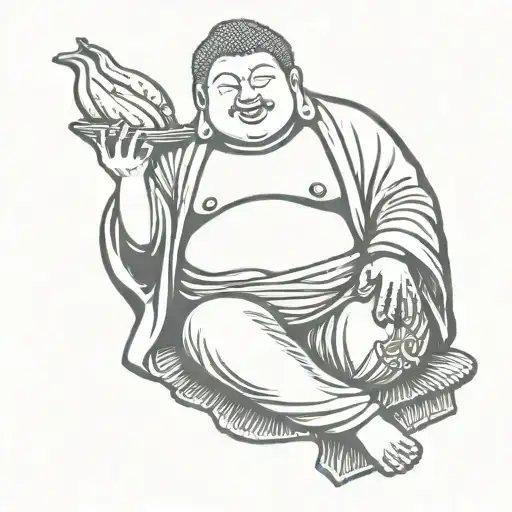 fat buddha holding a banana tattoo design idea
