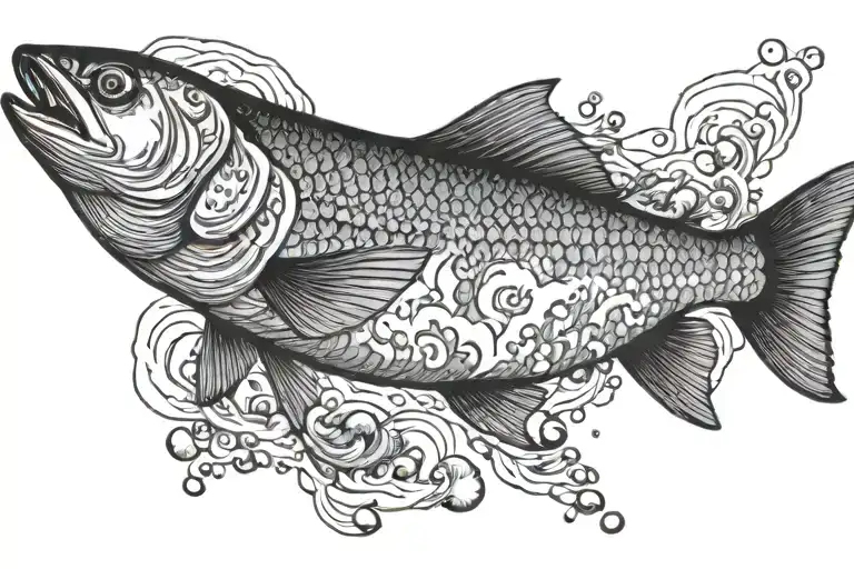 salmon with beach landscape tattoo design idea
