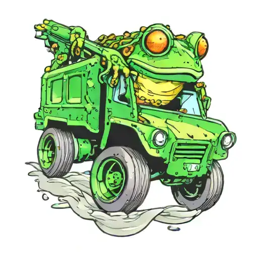 frog driving garbage truck tattoo design idea