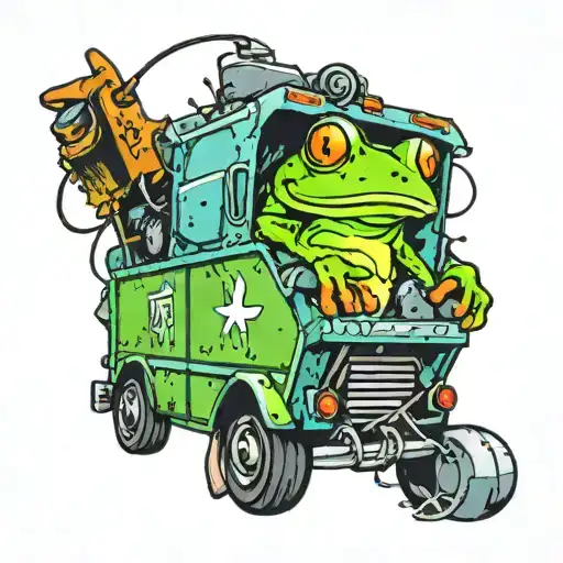 frog driving garbage truck tattoo design idea