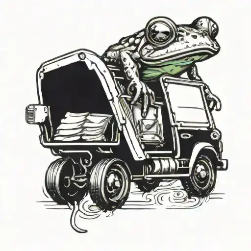 frog driving garbage truck tattoo design idea