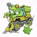 frog driving garbage truck tattoo design idea