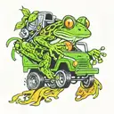 frog driving garbage truck tattoo design idea