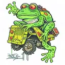 frog driving garbage truck tattoo design idea