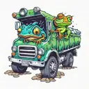 frog driving garbage truck tattoo design idea