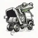 frog driving garbage truck tattoo design idea