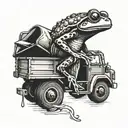 frog driving garbage truck tattoo design idea