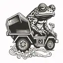 frog driving garbage truck tattoo design idea