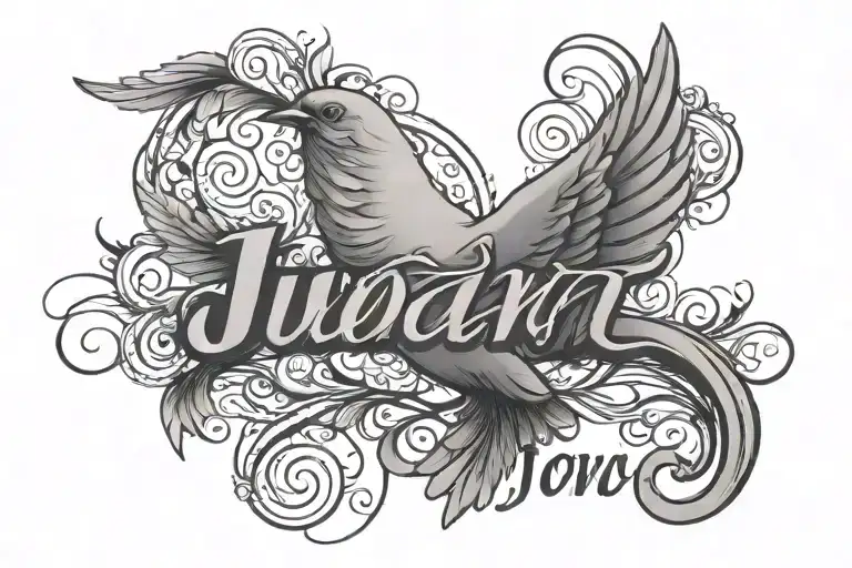 juan in cursive with dove under name written tattoo design idea