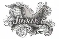 juan in cursive with dove under name written tattoo design idea