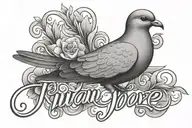 juan in cursive with dove under name written tattoo design idea