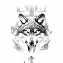 wolf and horse heads tattoo design idea