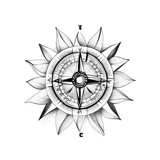 compass that incorporates, sunflower, music notes, and a ukulele  tattoo design idea