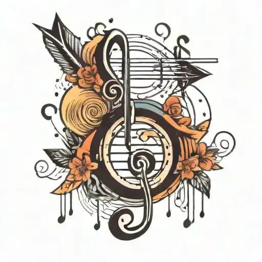 abstract music note and arrow mist shadow tattoo design idea